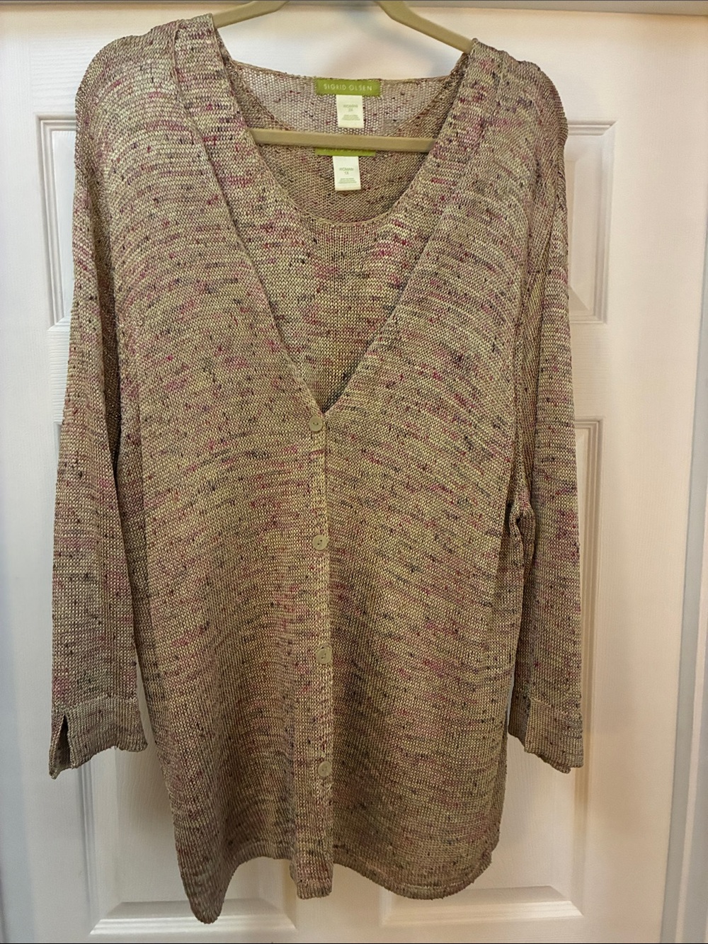 Sigurd Olsen  Taupe Sweater Set with Pink Speckles 2X / 1X